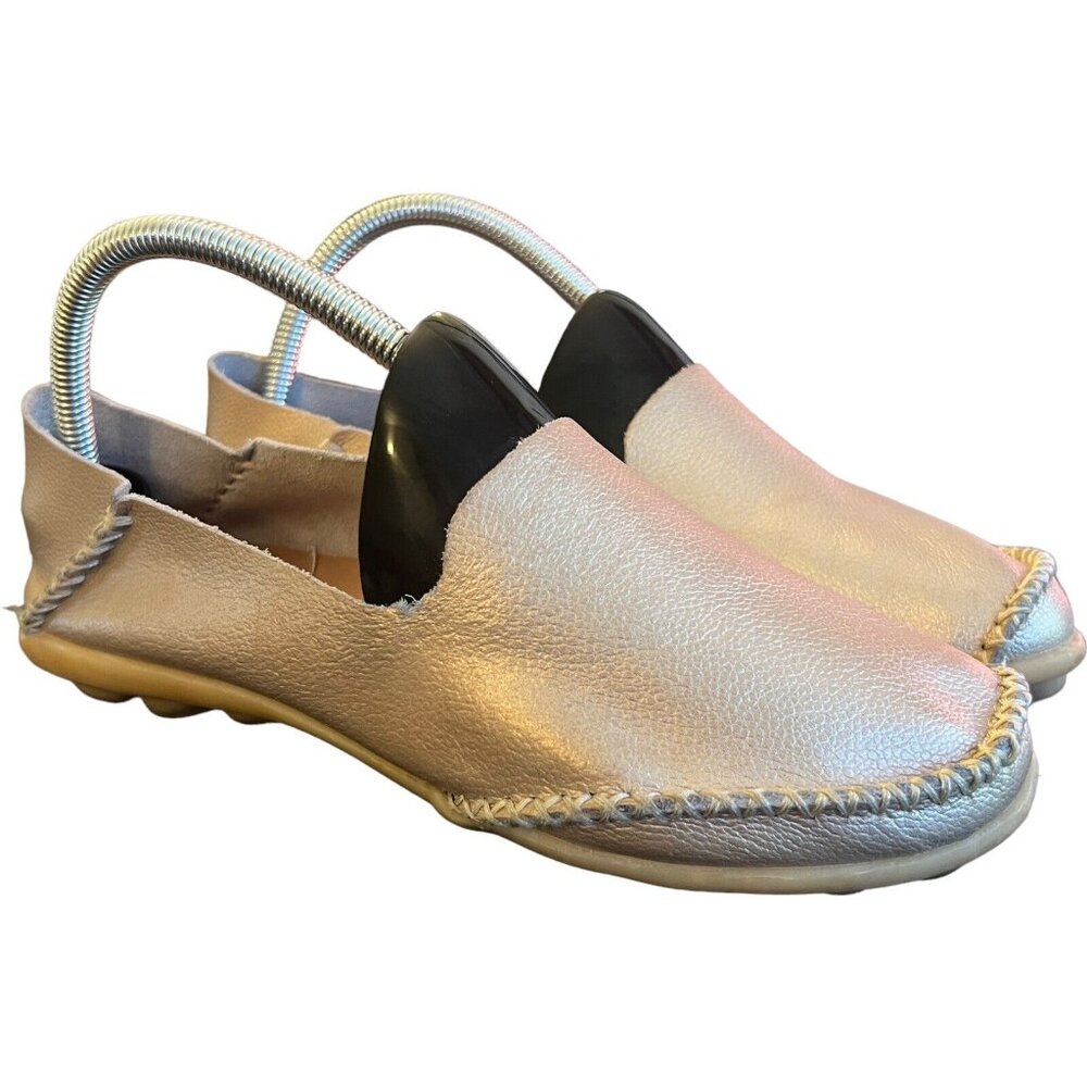 VenusCelia Woman's Comfort‎ Waling Flats Shoes Loafers Leather EU Size 39 Gold